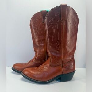 Double D ranch sub zero insulated Brown Leather Cowboy Boots Men’s 7.5D, W 9.5